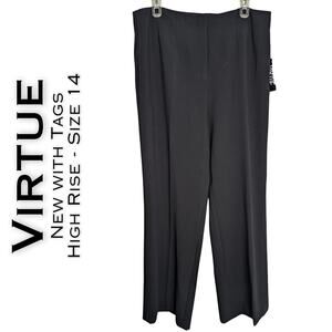 Virtue Dress Pants 14 Black High Rise Stretch Straight Leg Career Classic NEW